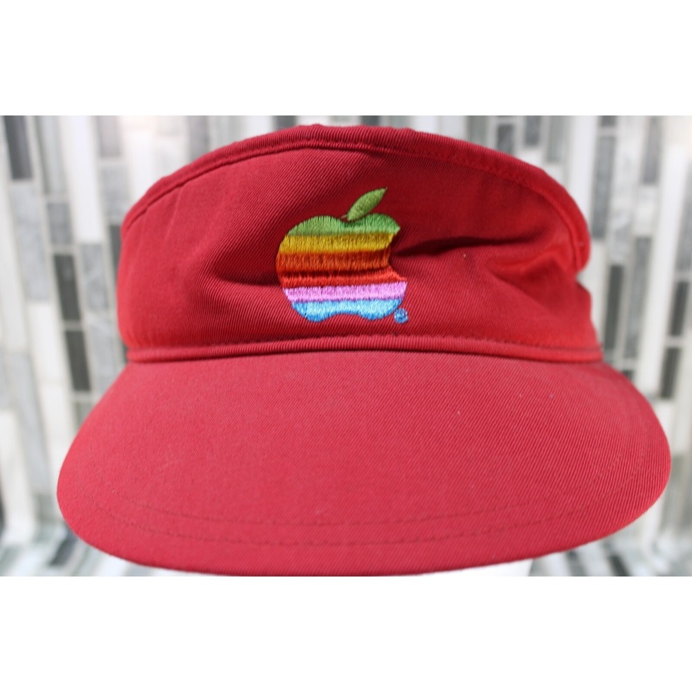 New Era Vintage Apple Visor Red Adjustable Rainbow Logo Made in USA